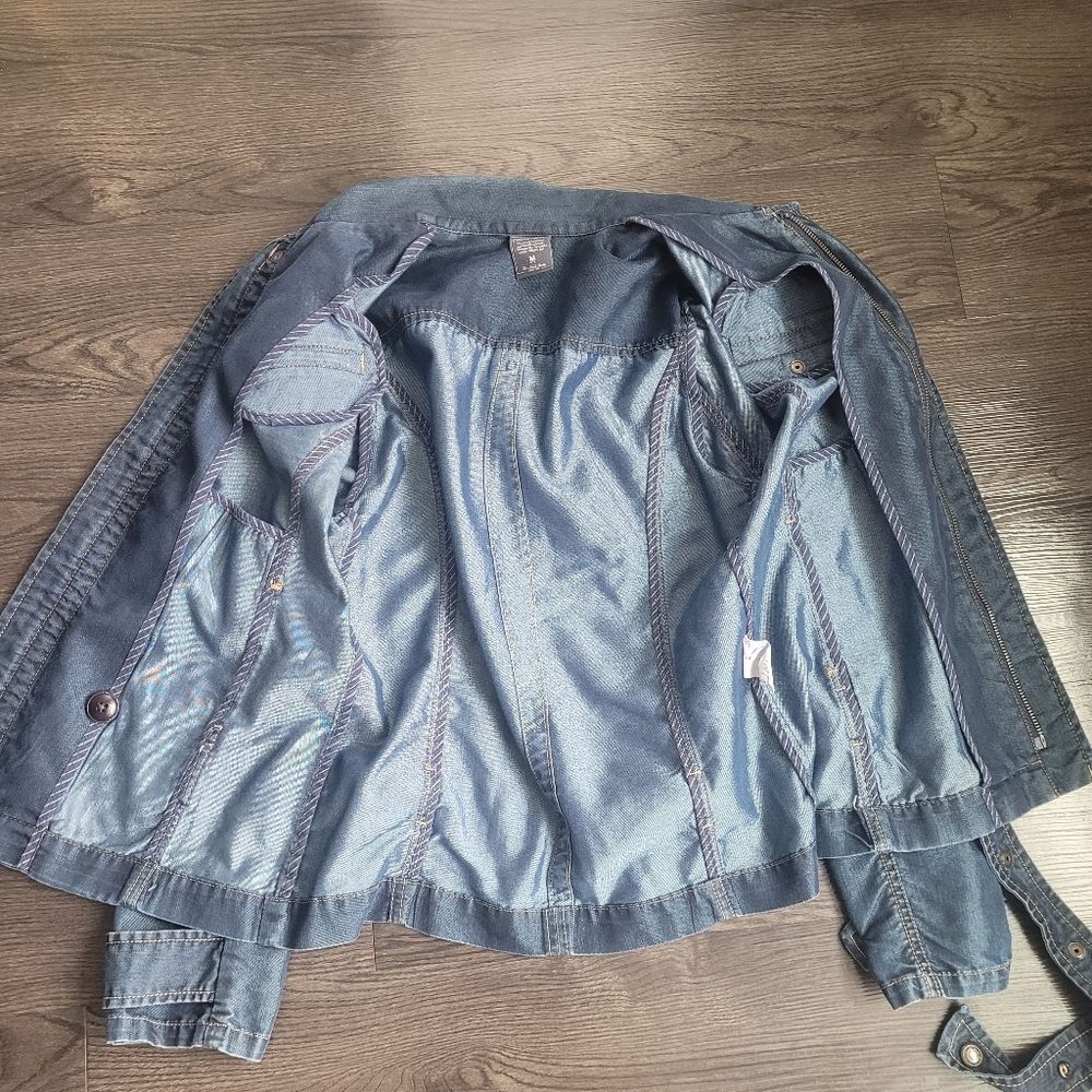 Color Siete Blue Denim Biker Jacket Size Medium Chic Casual - Picture 12 of 12